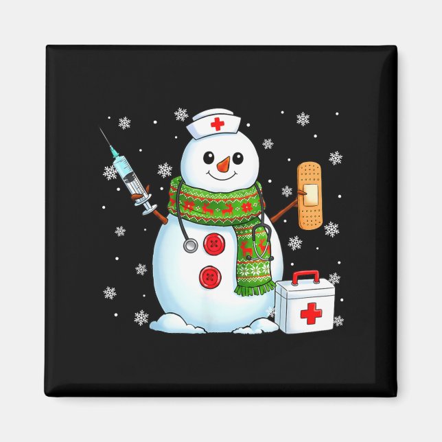 Funny Snowman Nurse Pjs Pajamas Christmas Xmas Wom Magnet (Framsidan)