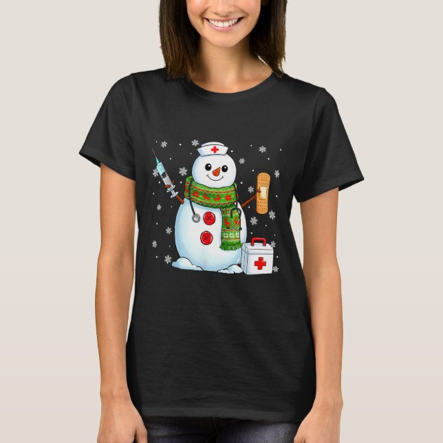 Funny Snowman Nurse Pjs Pajamas Christmas Xmas Wom T Shirt (Framsida)