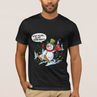 Funny Snowman Testing Gravity – Winter Ski Joke T Shirt
