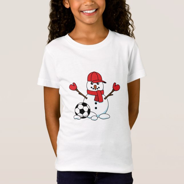 Funny Snowman with Soccer Ball T Shirt (Framsida)