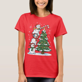 Funny Snowmen and Christmas Tree Cute Holiday T Shirt