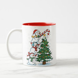 Funny Snowmen and Christmas Tree Cute Holiday Två-Tonad Mugg