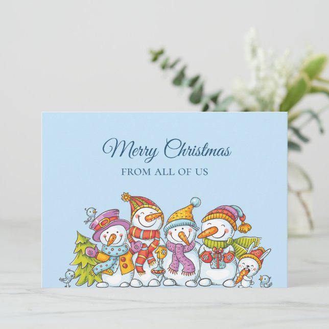 Funny Snowmen Happy Holiday Merry Christmas Card Julkort (Stående Fram)