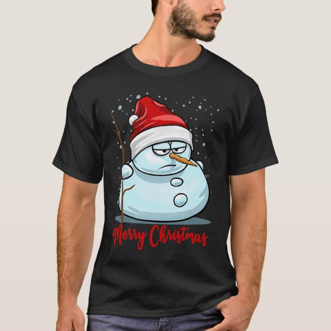 Funny Snowmen Merry Christmas Snowflakes Santa Hat T Shirt (Framsida)