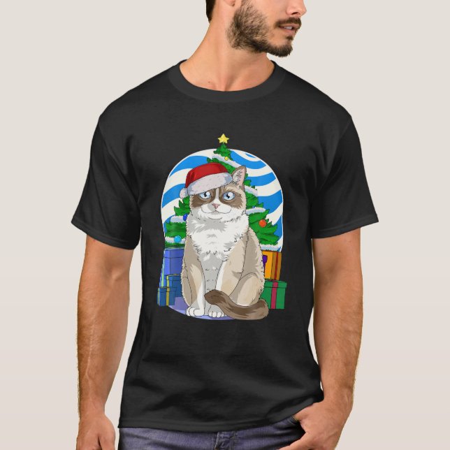 Funny Snowshoe Cat Santa Christmas Tree Decor T Shirt (Framsida)