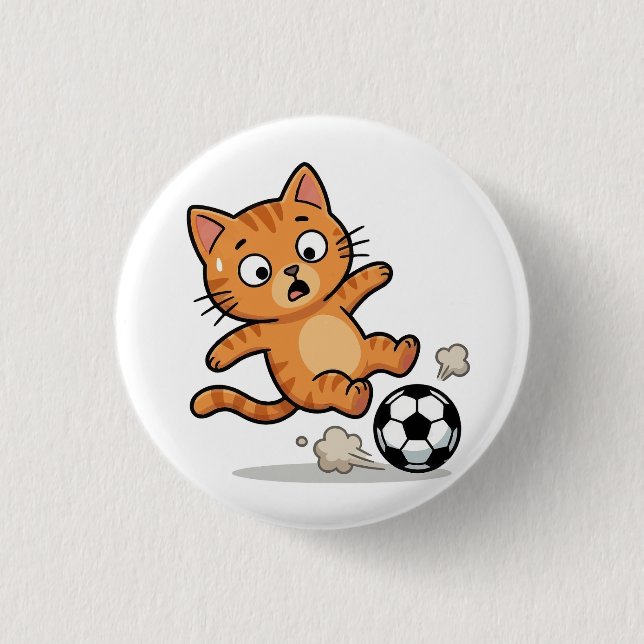 Funny Soccer Cat Kicking Ball Button Knapp (Framsida)