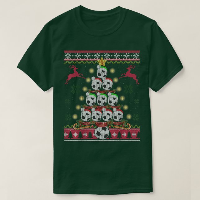 Funny Soccer Christmas Tree Gifts Soccer Fans Ugly T Shirt (Design framsida)