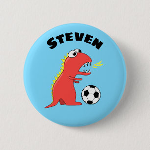 Funny Soccer Dinosaur Namn Knapp