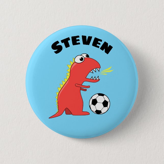 Funny Soccer Dinosaur Namn Knapp (Framsida)