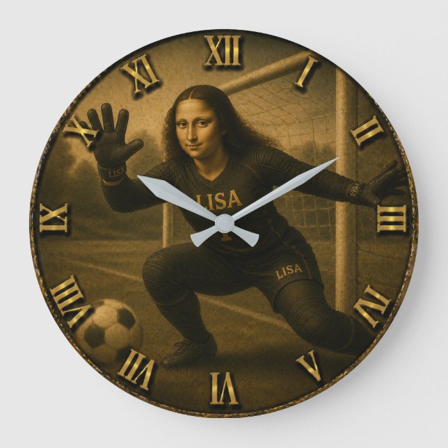 Funny Soccer Goalkeeper Mona Lisa Goal keeper Gift Stor Klocka (Framsida)