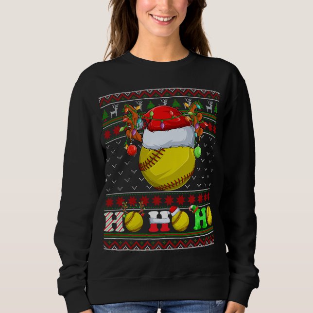 Funny Softball Boll Julafton Träd Ljus Ugly Christ T Shirt (Framsida)