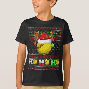 Funny Softball Boll Julafton Träd Ljus Ugly Christ T Shirt