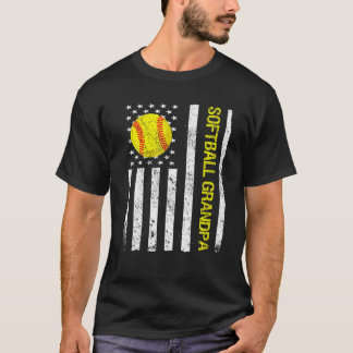 Funny Softball Grandpa American USA Flag T Shirt