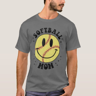 Funny Softball Mamma Softball Vibes Smile Ansikte T Shirt