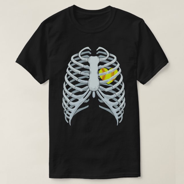 Funny Softball Skeleton Rib Cage Halloween Costume T Shirt (Design framsida)
