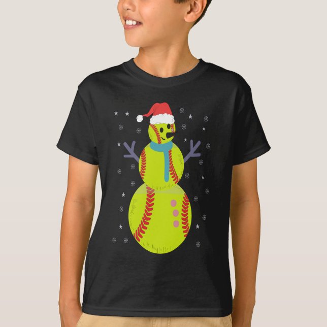 Funny Softball Snowman Christmas New Year Gift T Shirt (Framsida)