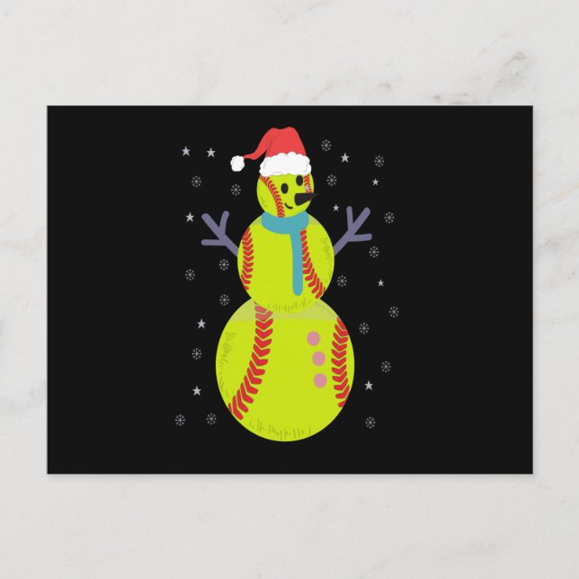 Funny Softball Snowman Christmas New Year Gift Vykort (Framsida)
