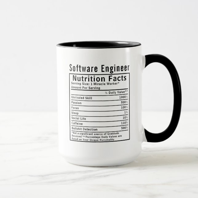 Funny Software Engineer Nutrition Facts Tech Gift Mugg (Höger)