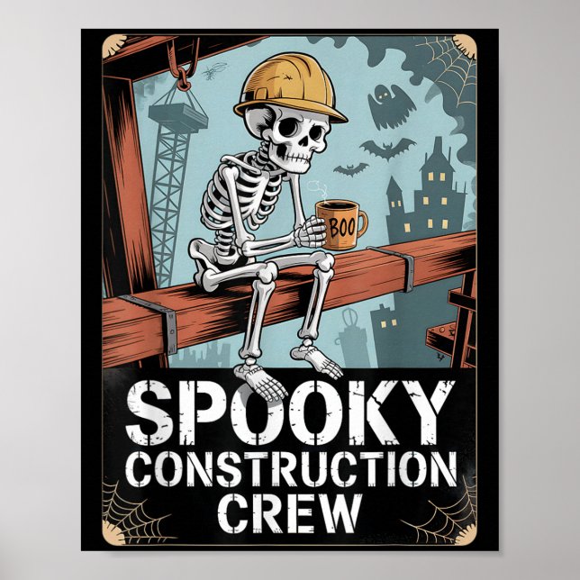 Funny Soky Skeleton Workers Halloween Construction Poster (Framsidan)