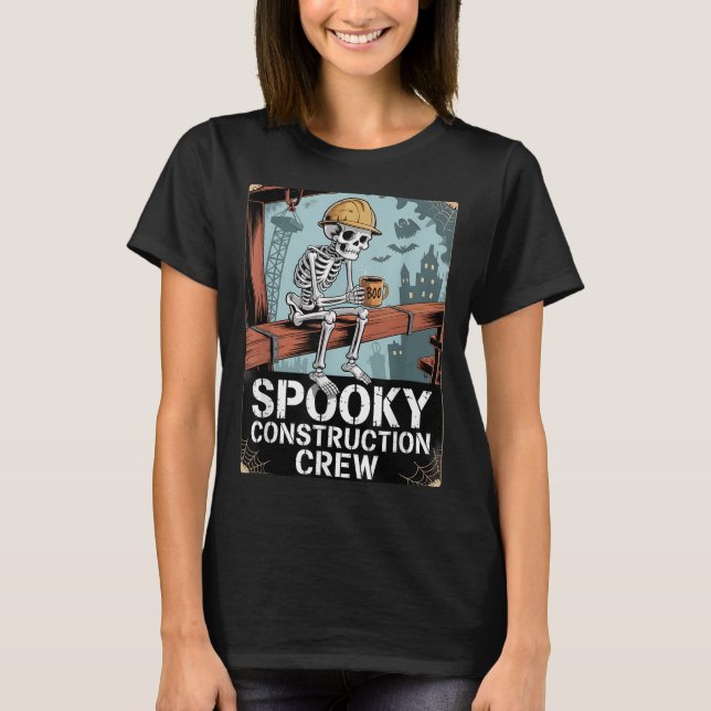 Funny Soky Skeleton Workers Halloween Construction T Shirt (Framsida)