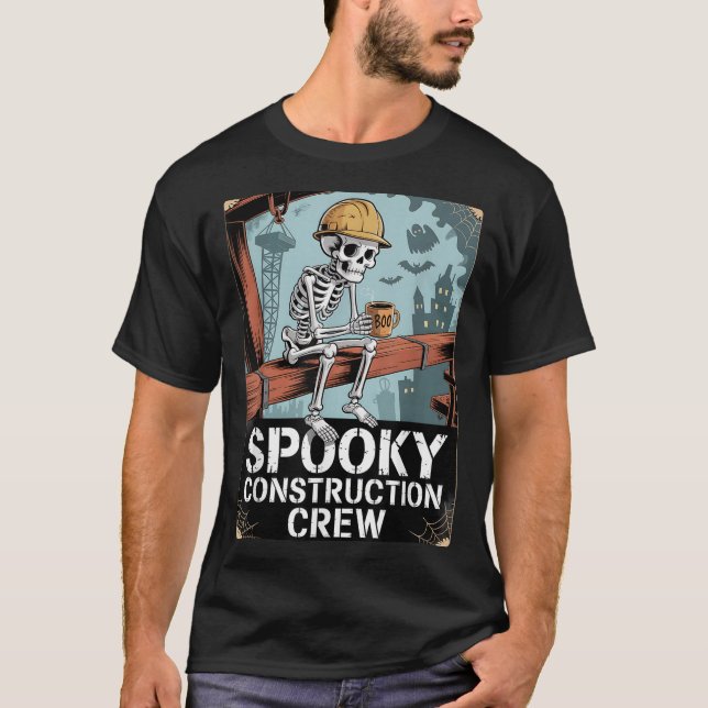Funny Soky Skeleton Workers Halloween Construction T Shirt (Framsida)