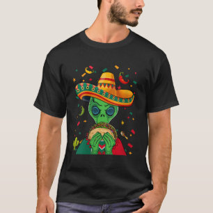 Funny Sombrero Alien Taco UFO Mexico Flagga Cinco T Shirt