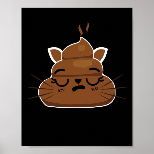 Funny Sömnig Cat Emoji Pajama Poo Emoticon Humor Poster (Framsidan)
