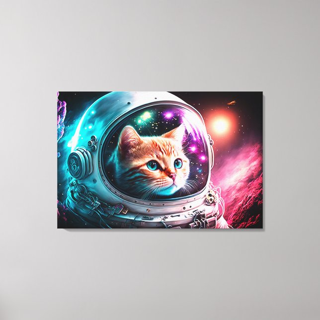 Funny Space Cat Astronaut Kattunge Galaxy Universe Canvastryck (Framsida)