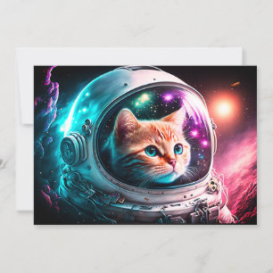 Funny Space Cat Astronaut Kattunge Galaxy Universe Inbjudningar