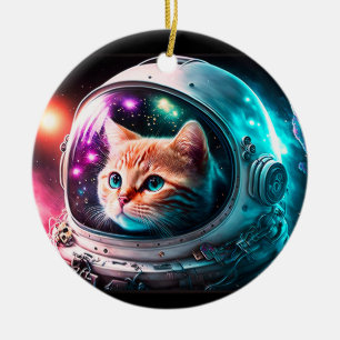 Funny Space Cat Astronaut Kattunge Galaxy Universe Julgransprydnad Keramik