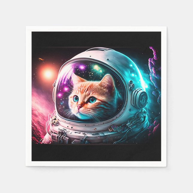 Funny Space Cat Astronaut Kattunge Galaxy Universe Pappersservett (Framsidan)