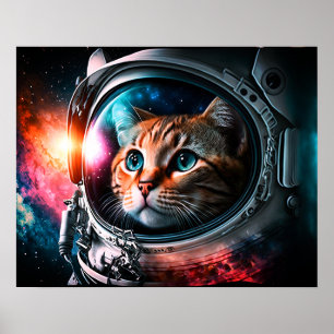 Funny Space Cat Astronaut Kattunge Galaxy Universe Poster