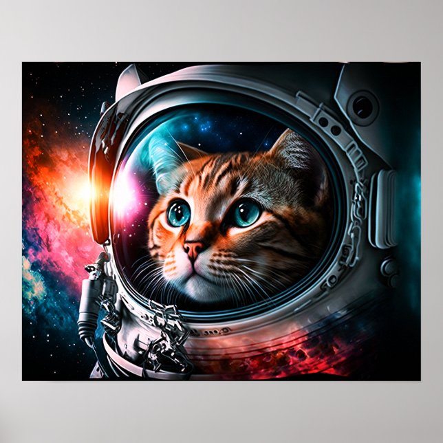 Funny Space Cat Astronaut Kattunge Galaxy Universe Poster (Framsidan)