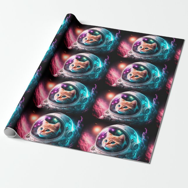 Funny Space Cat Astronaut Kattunge Galaxy Universe Presentpapper (Utrullad)