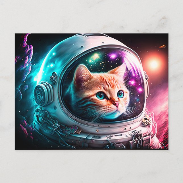 Funny Space Cat Astronaut Kattunge Galaxy Universe Vykort (Framsida)