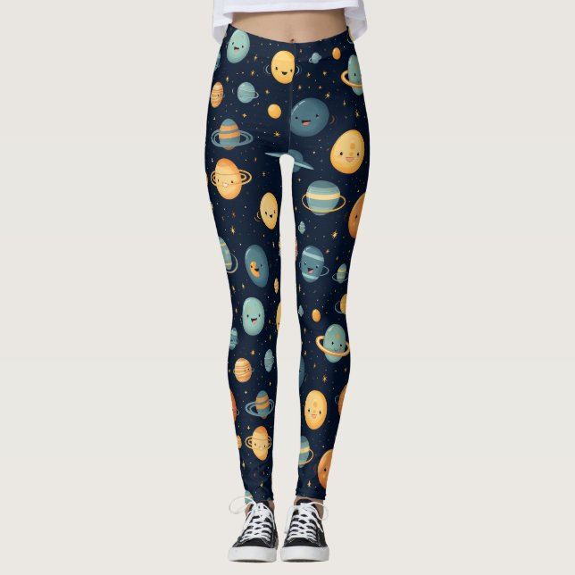 Funny Space Mönster Leggings (Framsida)