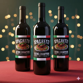 Funny Spaghetti Eating Champion Family Reunion Vinflaska Etikett