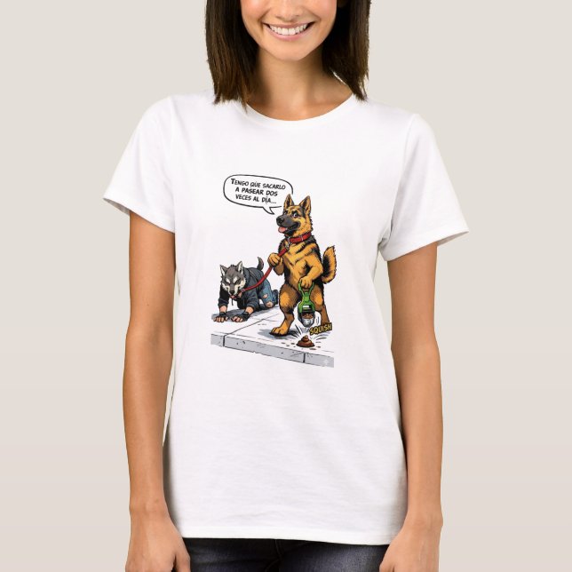 Funny Spanish Dog Walking Human Therian Comic  T Shirt (Framsida)