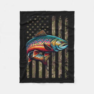 Funny Speckled Brook Trout American Flagga Fishing Fleecefilt