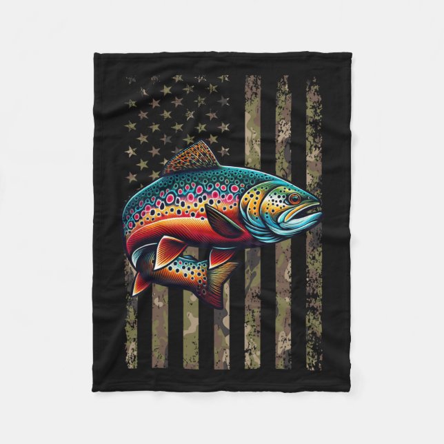 Funny Speckled Brook Trout American Flagga Fishing Fleecefilt (Framsidan)