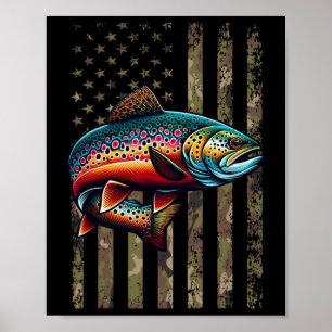 Funny Speckled Brook Trout American Flagga Fishing Poster