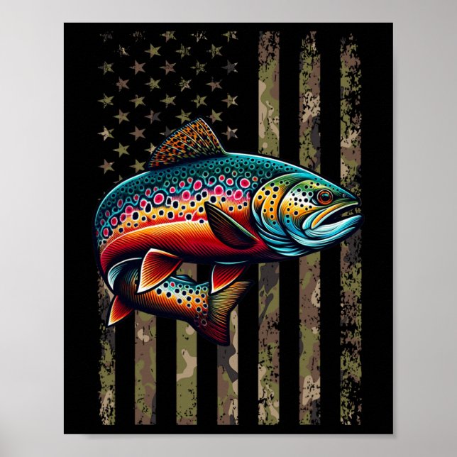 Funny Speckled Brook Trout American Flagga Fishing Poster (Framsidan)