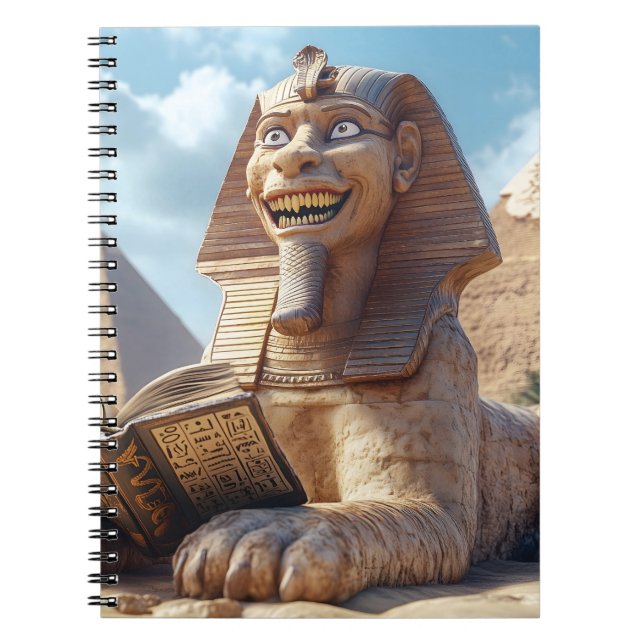 Funny Sphinx Statue Reading Ancient Bok i Egypten Anteckningsbok (Framsidan)