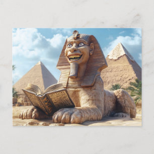 Funny Sphinx Statue Reading Ancient Bok i Egypten Helg Vykort