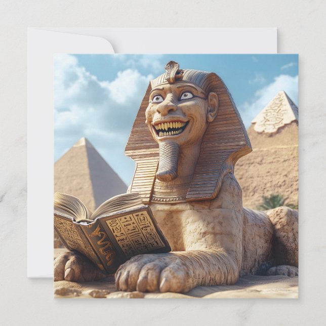 Funny Sphinx Statue Reading Ancient Bok i Egypten Julkort (Framsida)