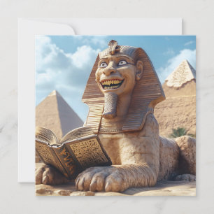 Funny Sphinx Statue Reading Ancient Bok i Egypten Julkort