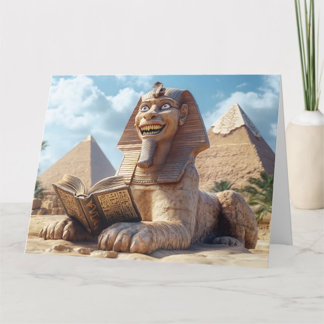 Funny Sphinx Statue Reading Ancient Bok i Egypten Kort (Framsida)