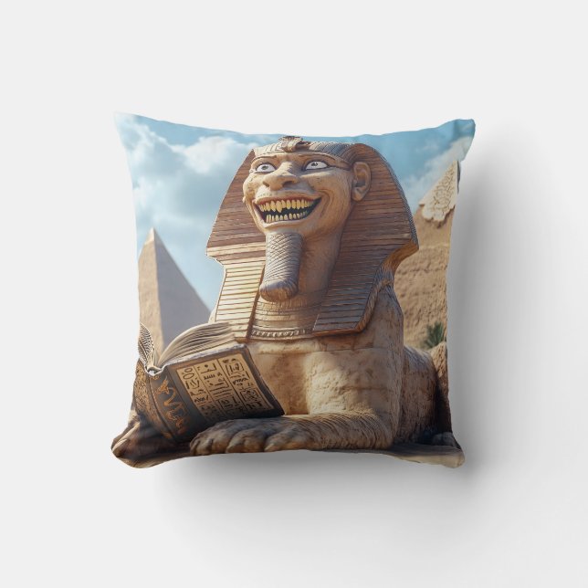 Funny Sphinx Statue Reading Ancient Bok i Egypten Kudde (Framsida)