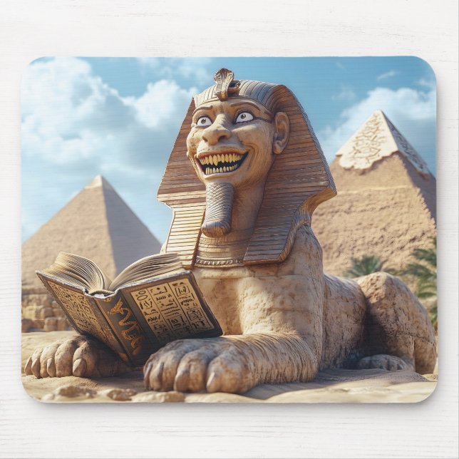 Funny Sphinx Statue Reading Ancient Bok i Egypten Musmatta (Framsidan)