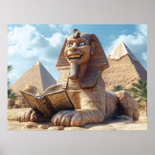 Funny Sphinx Statue Reading Ancient Bok i Egypten Poster
